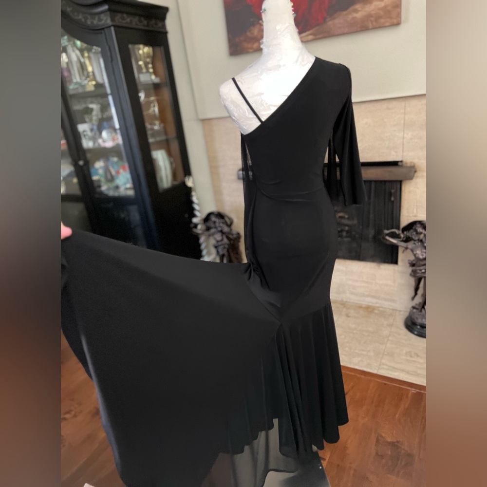 Ballroom Smooth one shoulder practice dance dress black - Picture 3 of 14